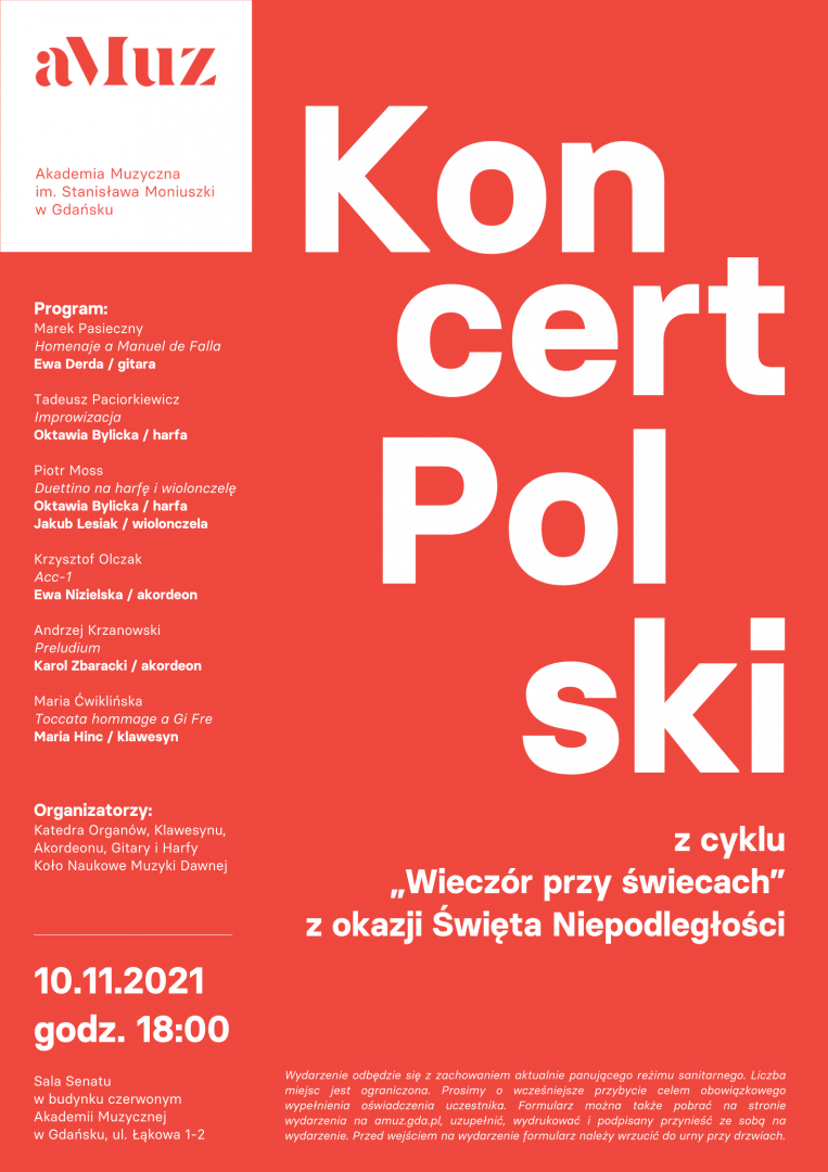 Plakat wydarzenia 'Koncert Polski z cyklu „Wieczór przy świecach” z okazji Święta Niepodległości'