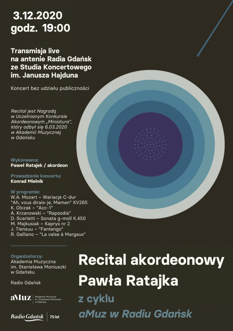 Plakat wydarzenia 'Recital akordeonowy Pawła Ratajka w ramach cyklu „aMuz w Radiu Gdańsk”'