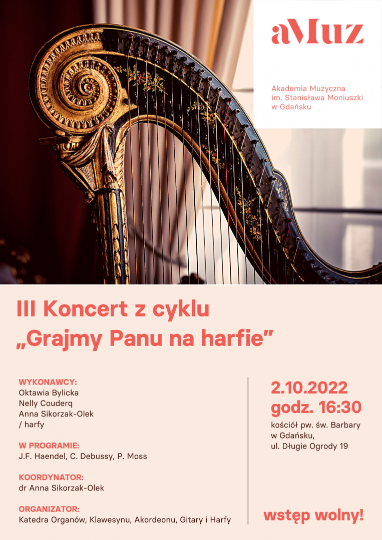 Plakat wydarzenia 'III Koncert z cyklu „Grajmy Panu na harfie”'