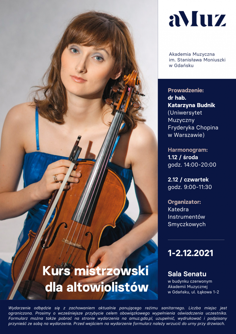 Plakat wydarzenia 'Kurs mistrzowski dla altowiolistów: dr hab. Katarzyna Budnik'