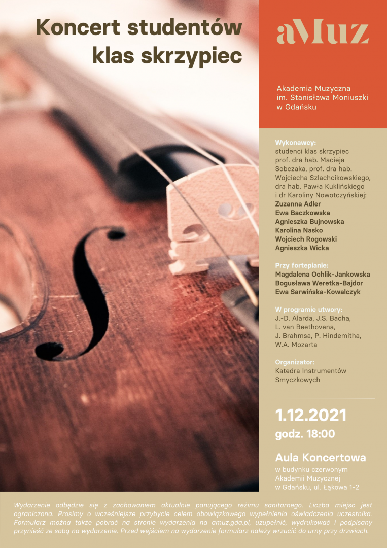 Plakat wydarzenia 'Koncert studentów klas skrzypiec'