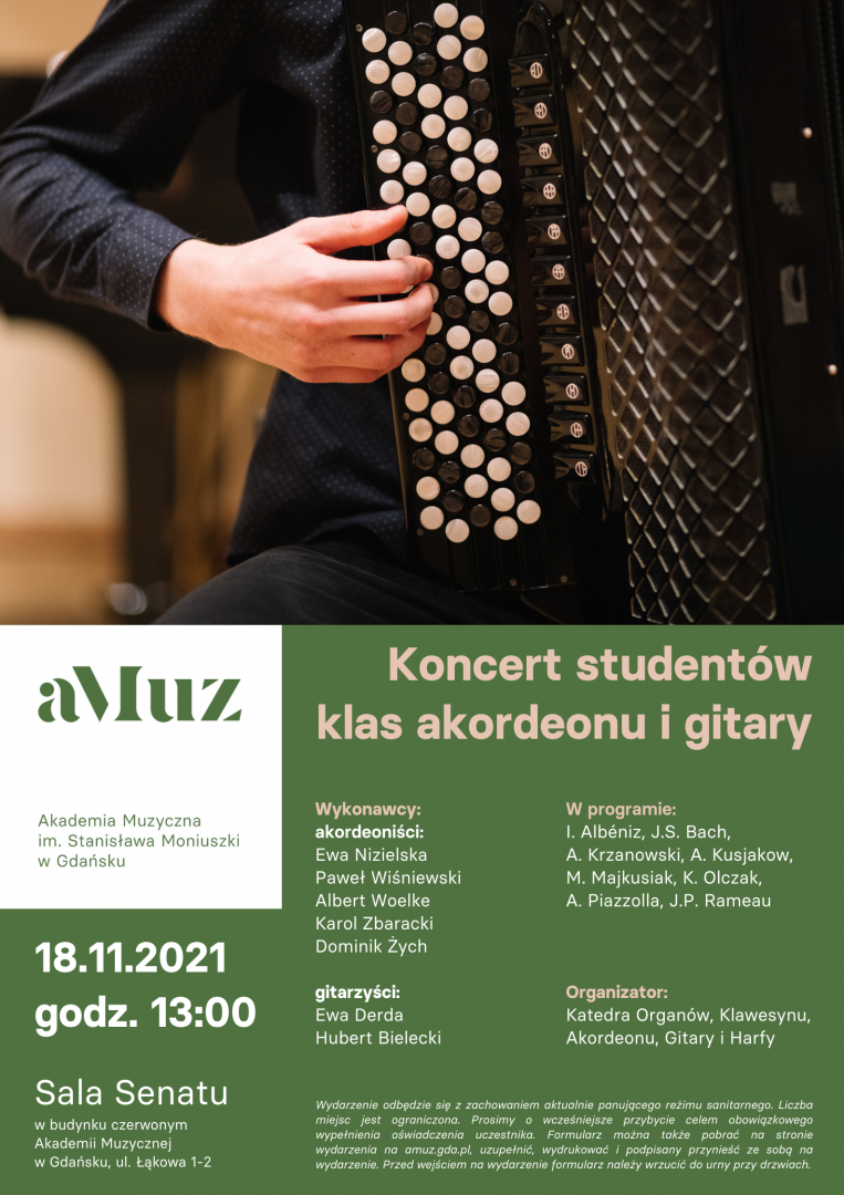 Plakat wydarzenia 'Koncert studentów klas akordeonu i gitary'