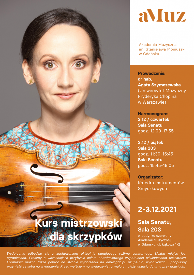Plakat wydarzenia 'Kurs mistrzowski dla skrzypków: dr hab. Agata Szymczewska'