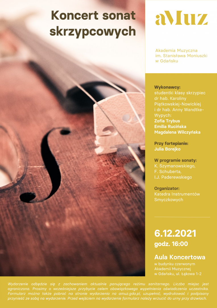 Plakat wydarzenia 'Koncert sonat skrzypcowych'