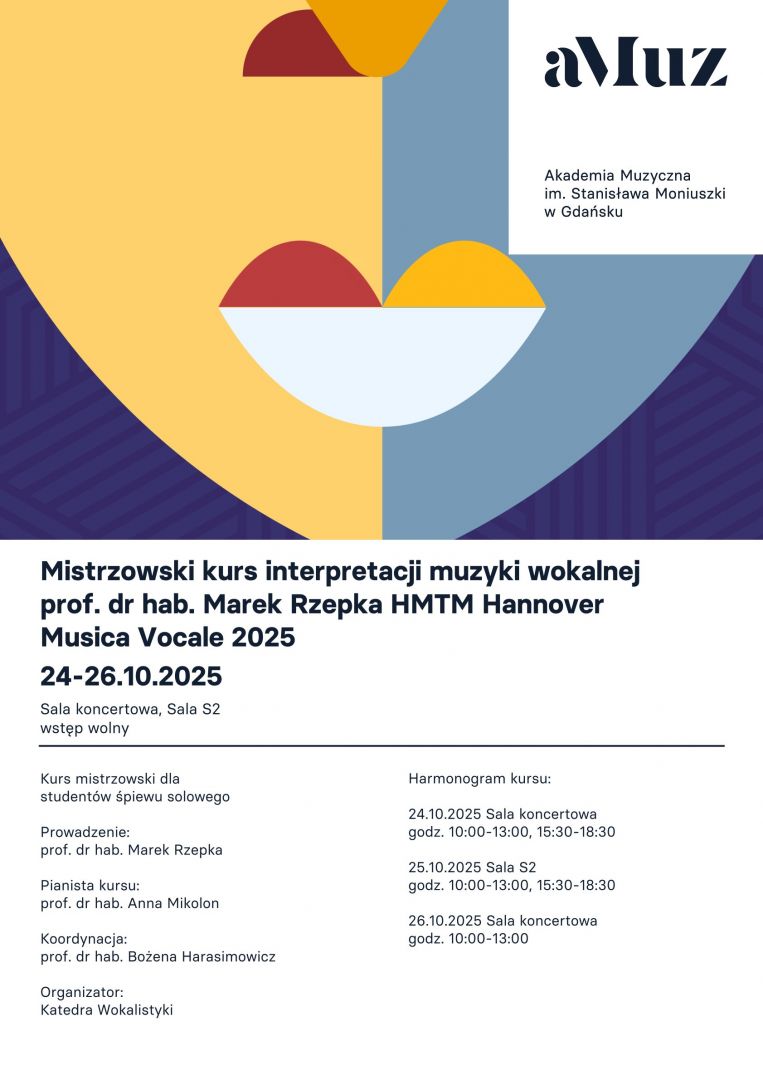 Plakat wydarzenia 'Mistrzowski kurs interpretacji muzyki wokalnej prof. dra hab. Marka Rzepki: Musica Vocale 2025'