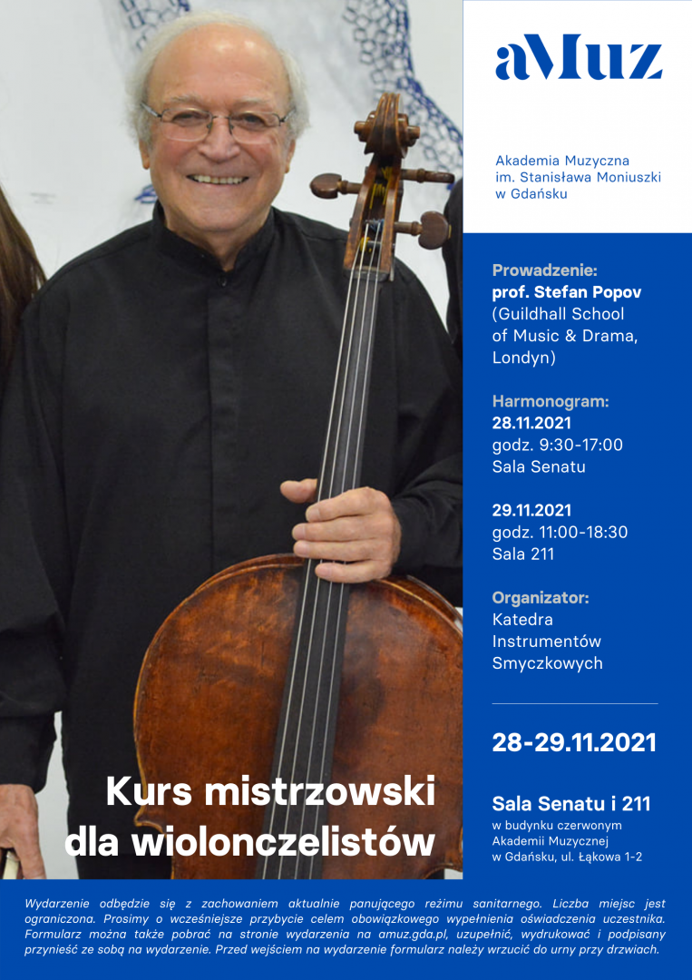 Plakat wydarzenia 'Kurs mistrzowski dla wiolonczelistów: prof. Stefan Popov'