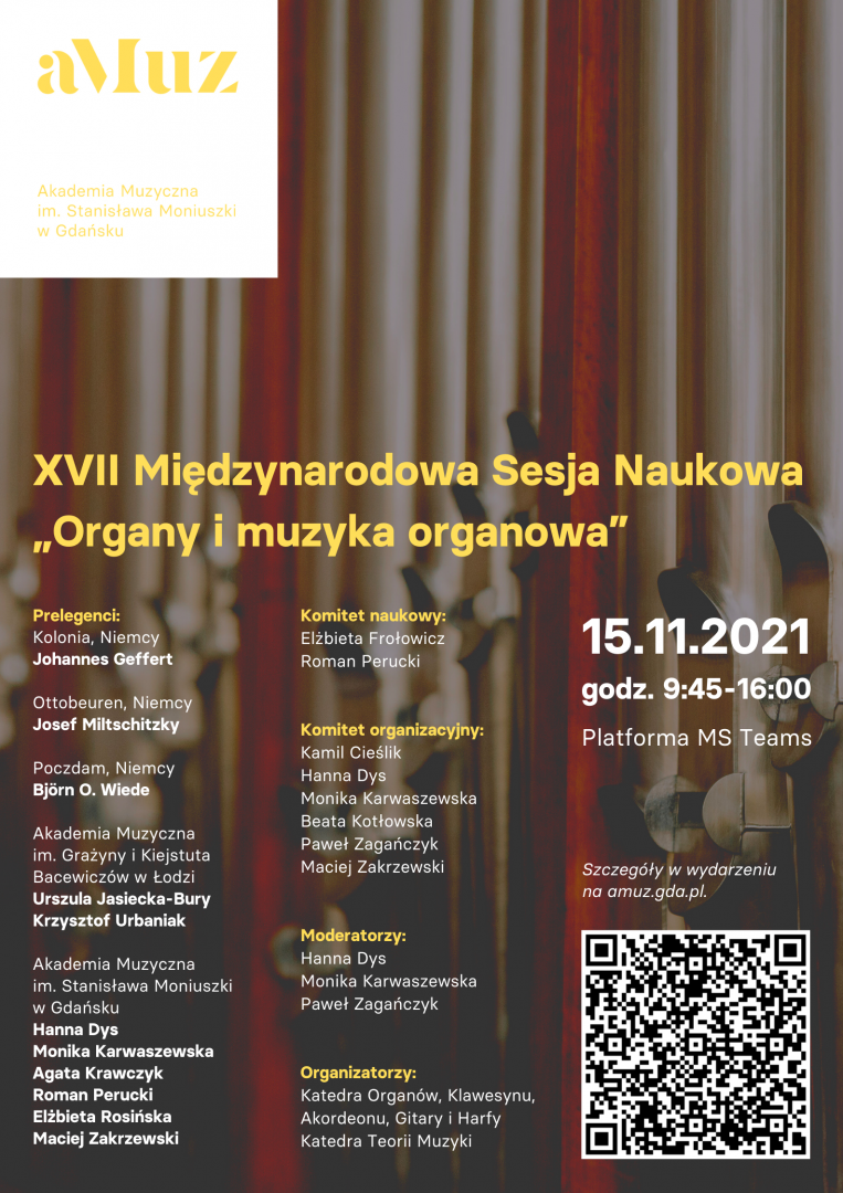 Plakat wydarzenia 'XVII Międzynarodowa Sesja Naukowa „Organy i muzyka organowa”'