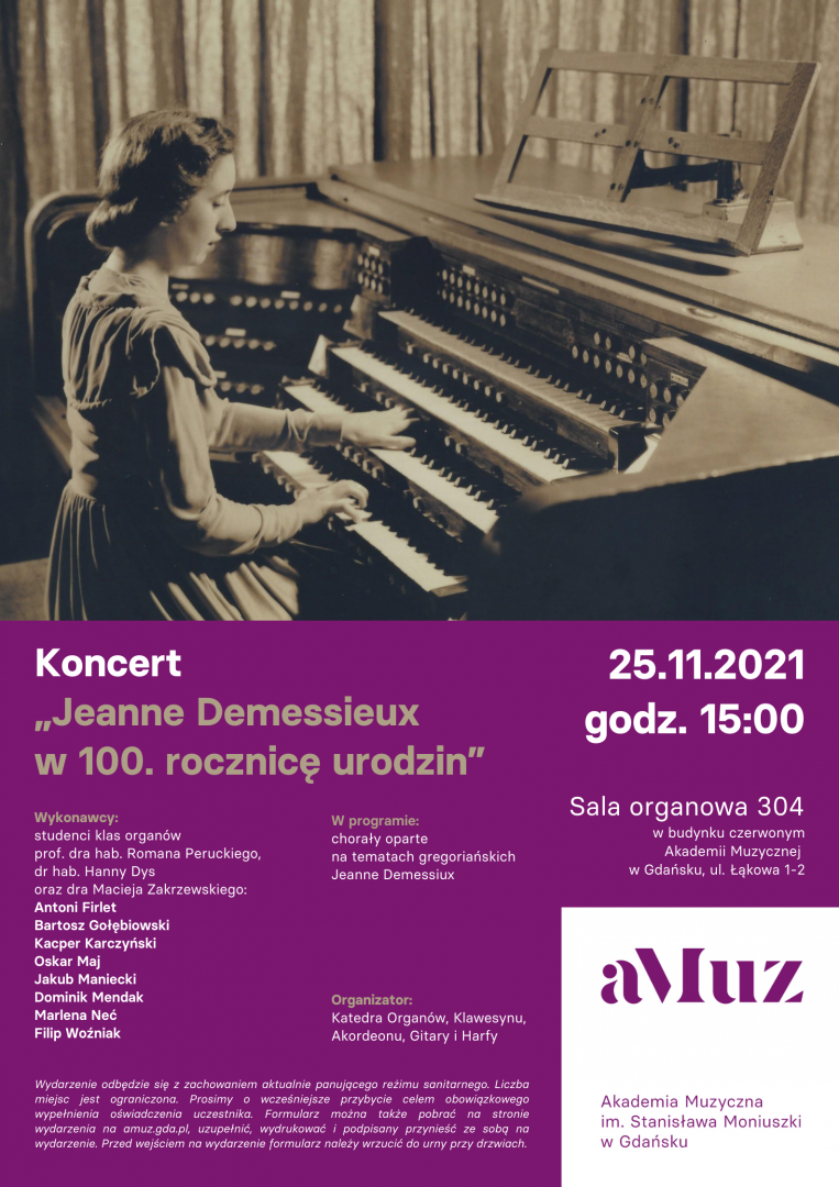 Plakat wydarzenia 'Koncert „Jeanne Demessieux w 100. rocznicę urodzin” '