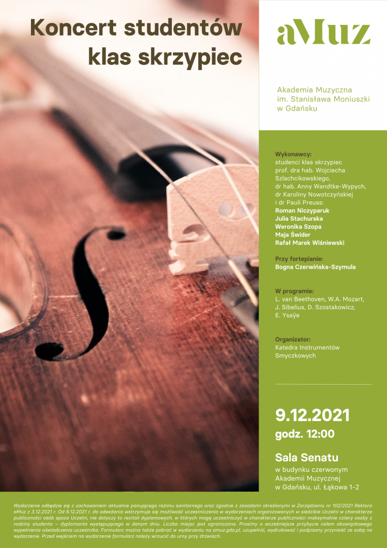 Plakat wydarzenia 'Koncert studentów klas skrzypiec'