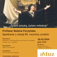 Plakat wydarzenia Profesor Bożena Porzyńska. Spotkanie z okazji 80. rocznicy urodzin