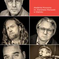 Plakat ze zdjęciami wykonawców oraz logotypem Akademii Muzycznej w Gdańsku