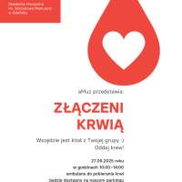 Plakat wydarzenia Złączeni Krwią – zostań honorowym krwiodawcą!