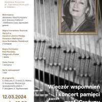Plakat wydarzenia Wieczór wspomnień i koncert pamięci prof. Grażyny Fiedoruk-Sienkiewicz w 10. rocznicę śmierci