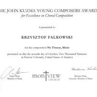 Obrazek z galerii nr 0 wydarzenia 'Krzysztof Falkowski laureatem „John Kuzma Young Composers Award” w USA'