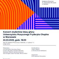 Plakat wydarzenia Koncert studentów klasy gitary Uniwersytetu Muzycznego im. Fryderyka Chopina w Warszawie 