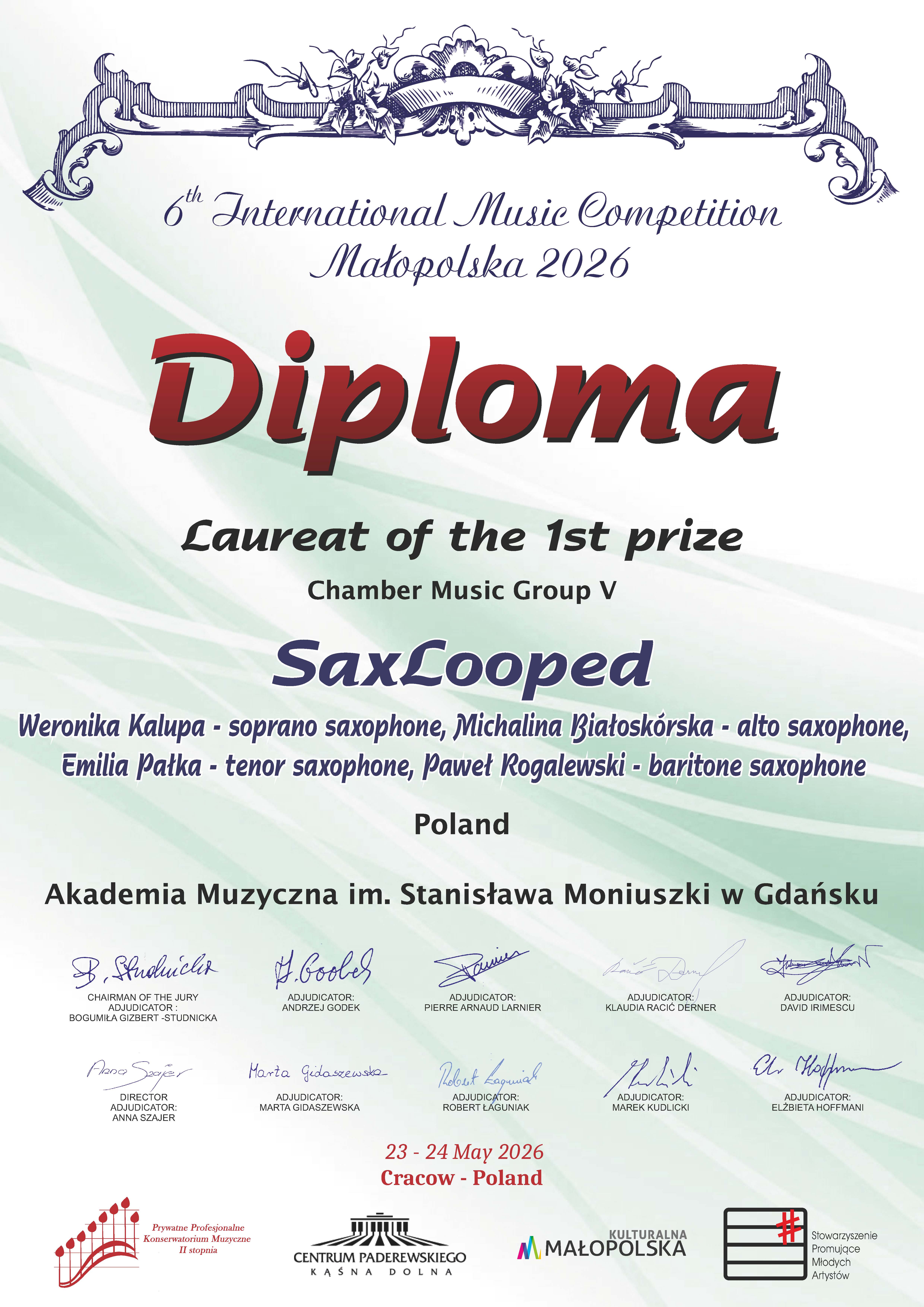 Dyplom zawiera skrócone informacje z opisu sukcesu