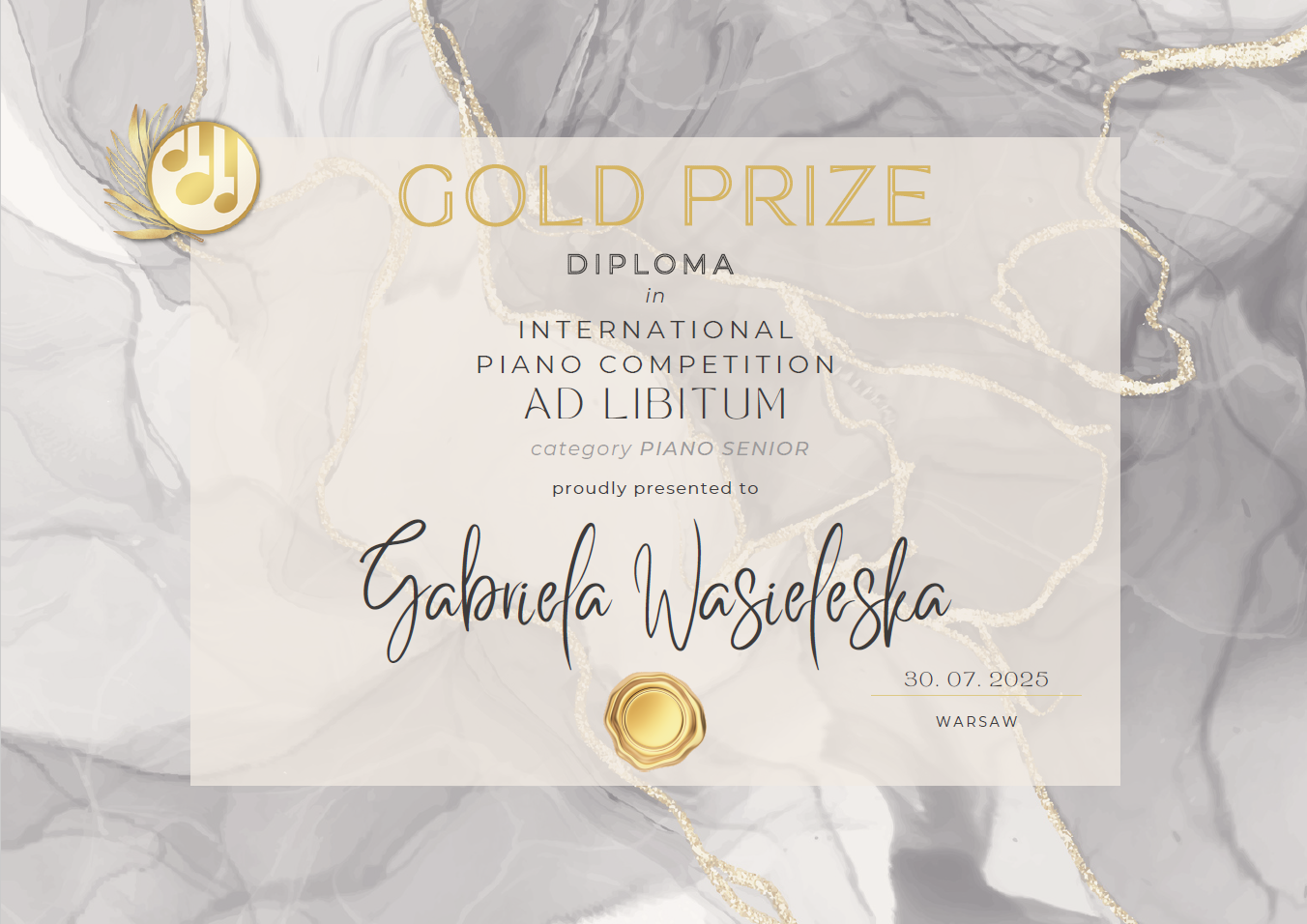Dyplom Gabrieli Wasieleskiej 