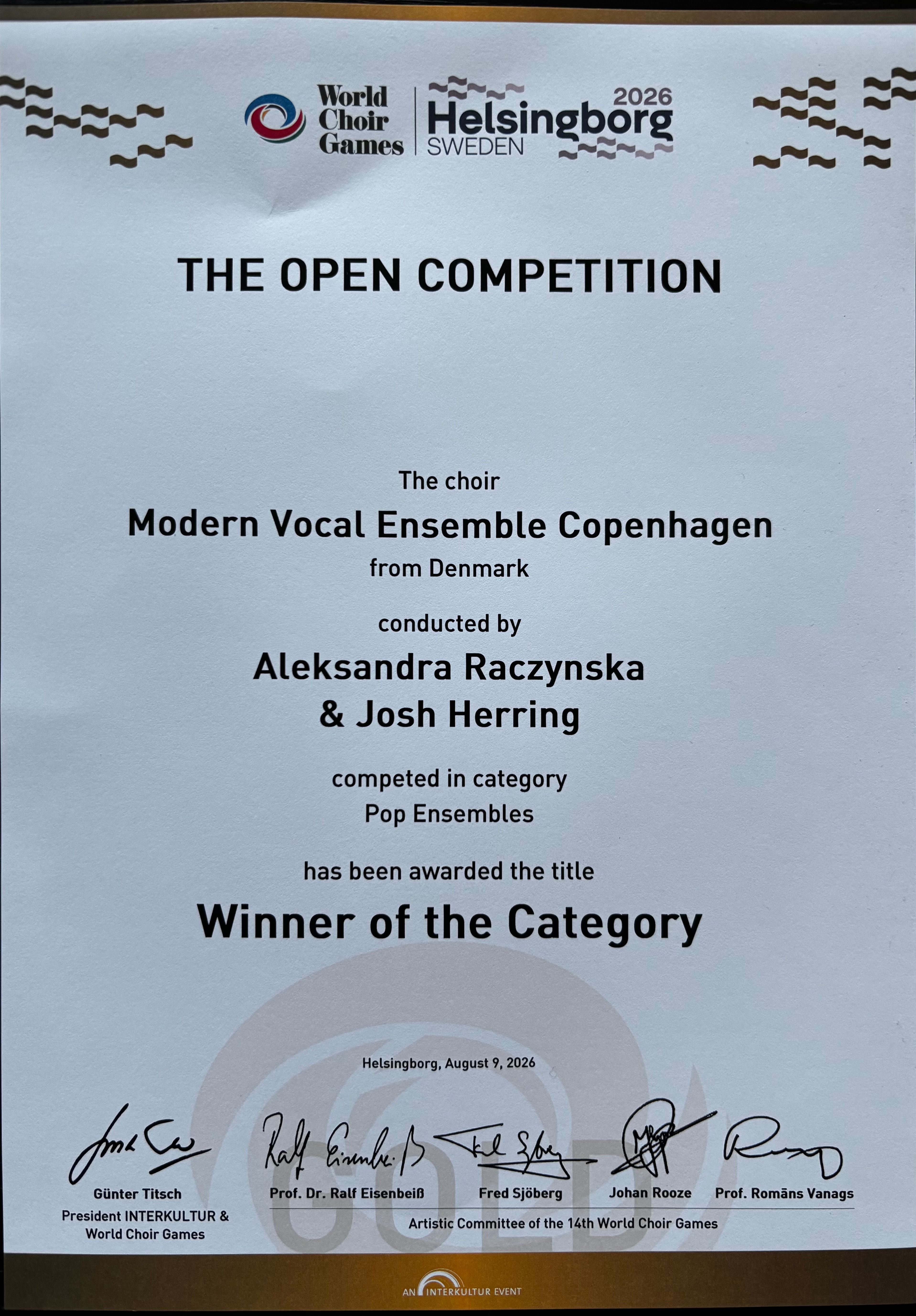 Dyplom World Choir Games 2026 – Winner of Category