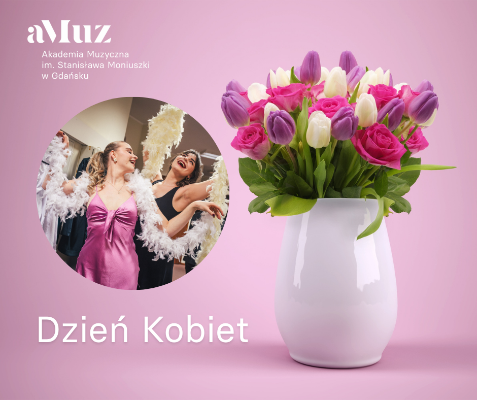 Grafika przedstawiająca bukiet kwiatów i zdjęcie dwóch dziewczyn.