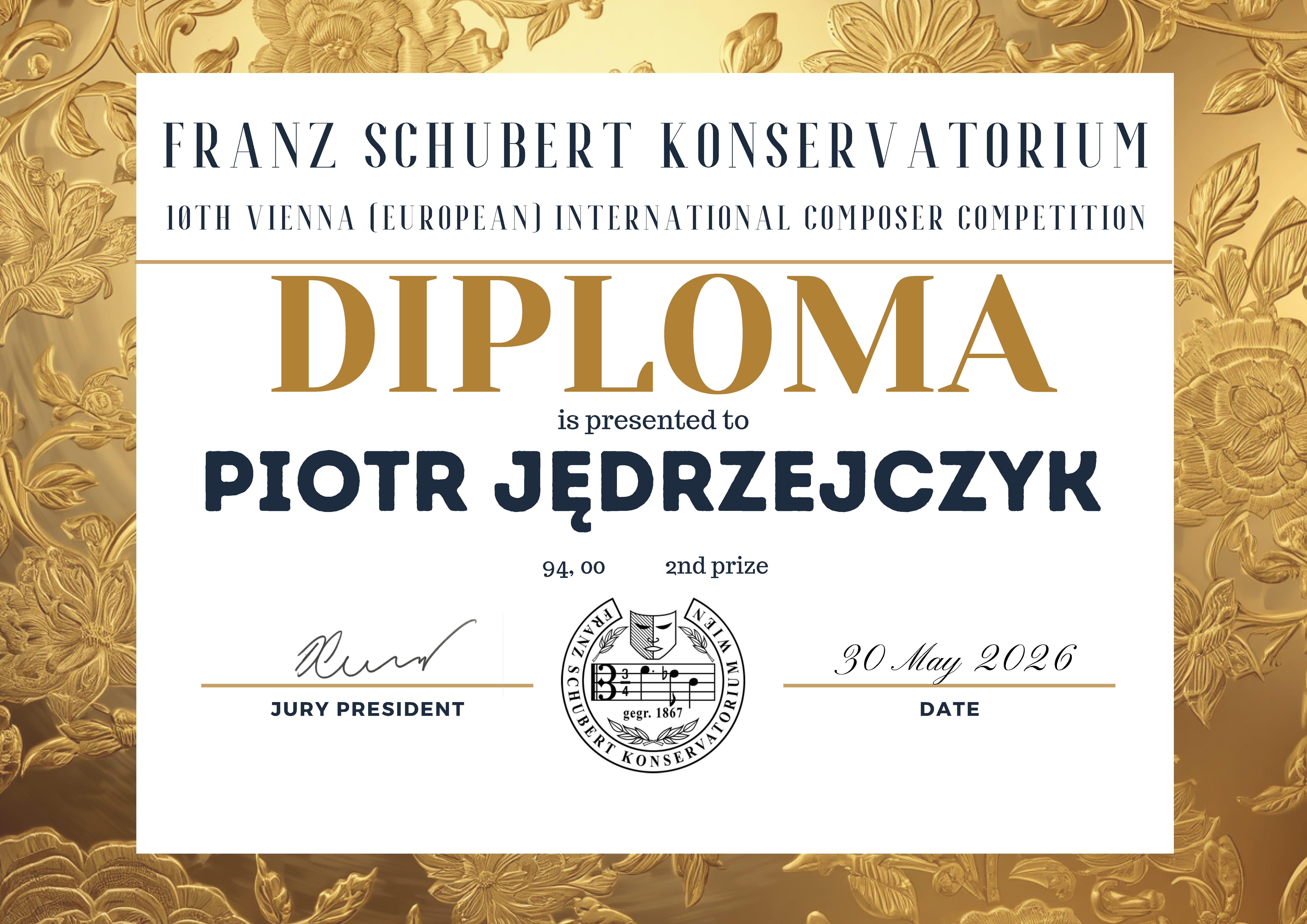 Dyplom zawiera skrócone informacje dot. opisu sukcesu