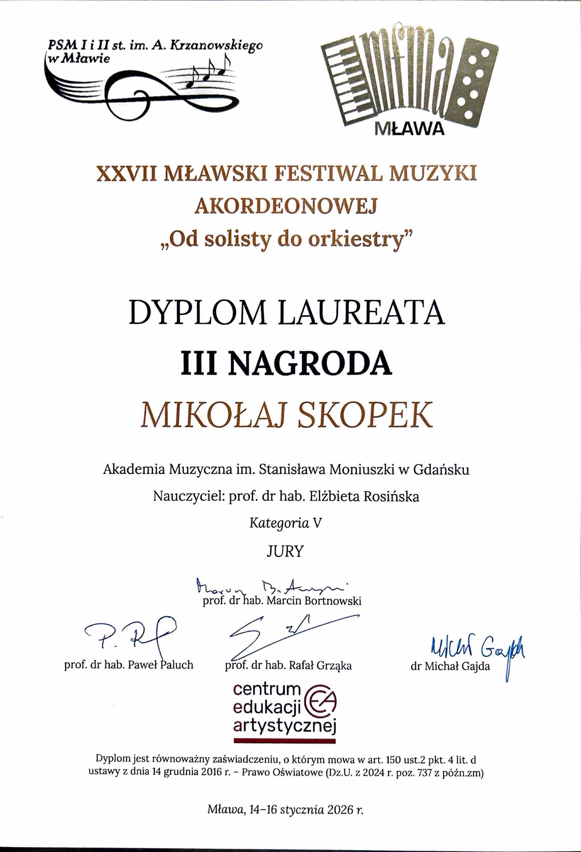 Dylom, zawierający skr&oacute;cone informacje o&nbsp;konkursie.