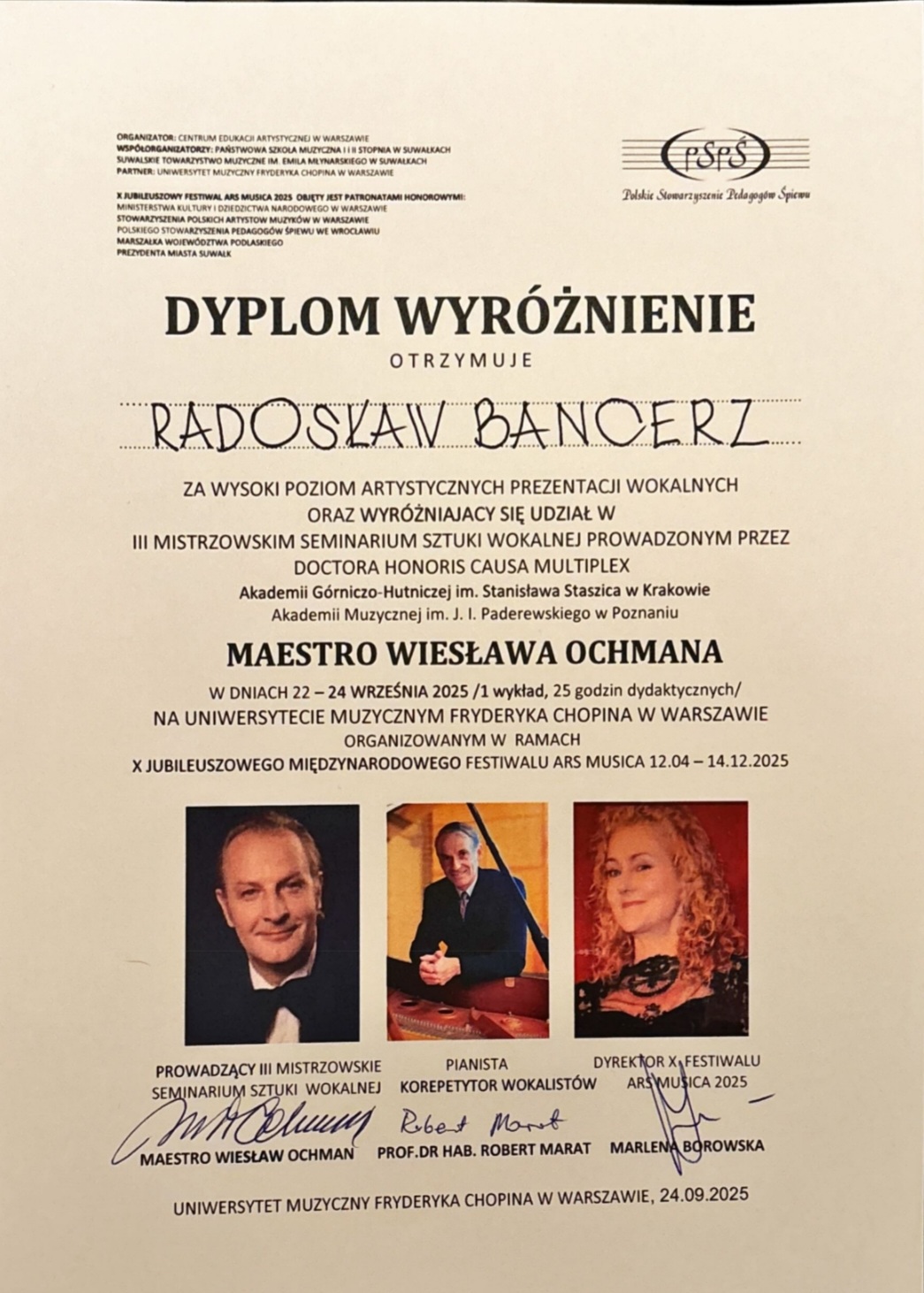 Dyplom Radosława Bancerza