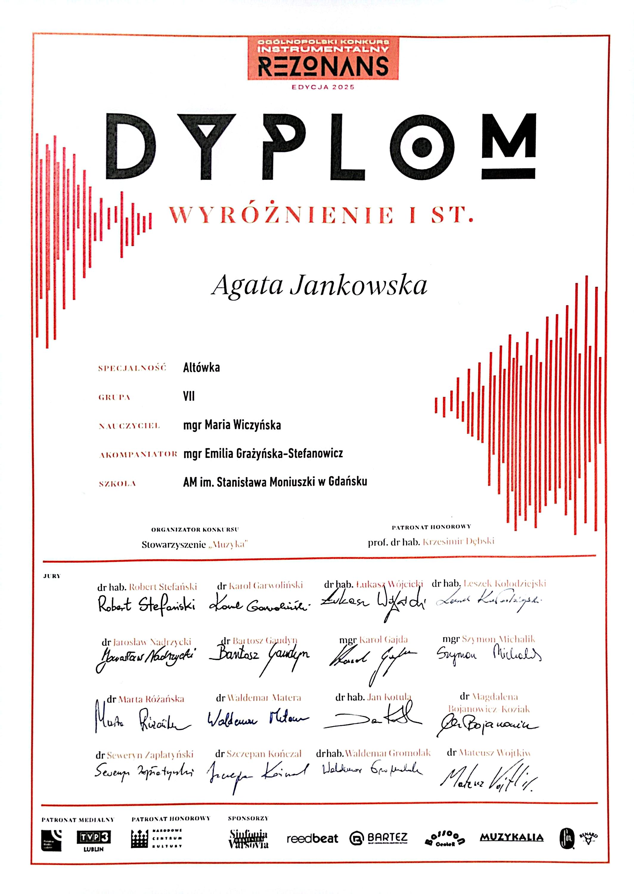 Dyplom Agaty Jankowskiej