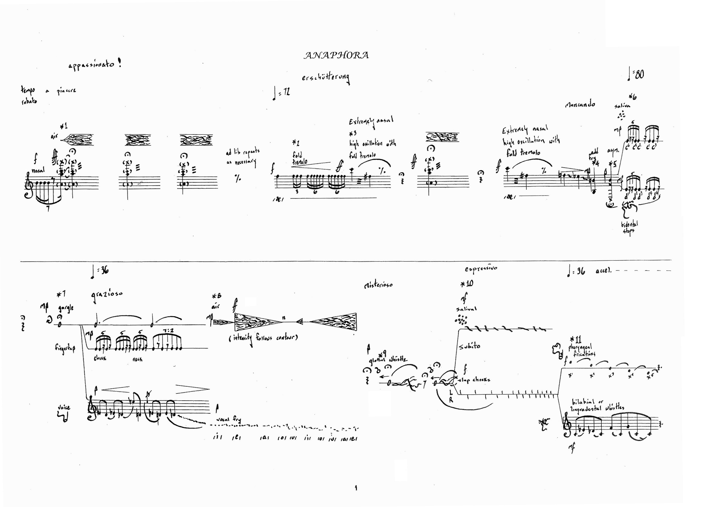 Strona partytury utworu Anaphora for solo voice Michaela Edwarda Edgertona