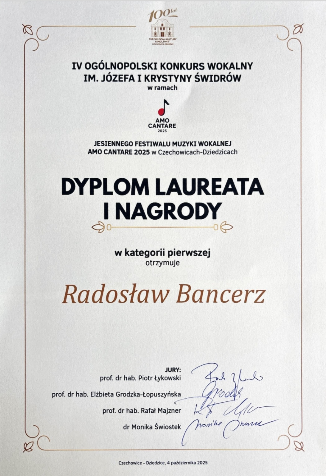 Dyplom Radosława Bancerza