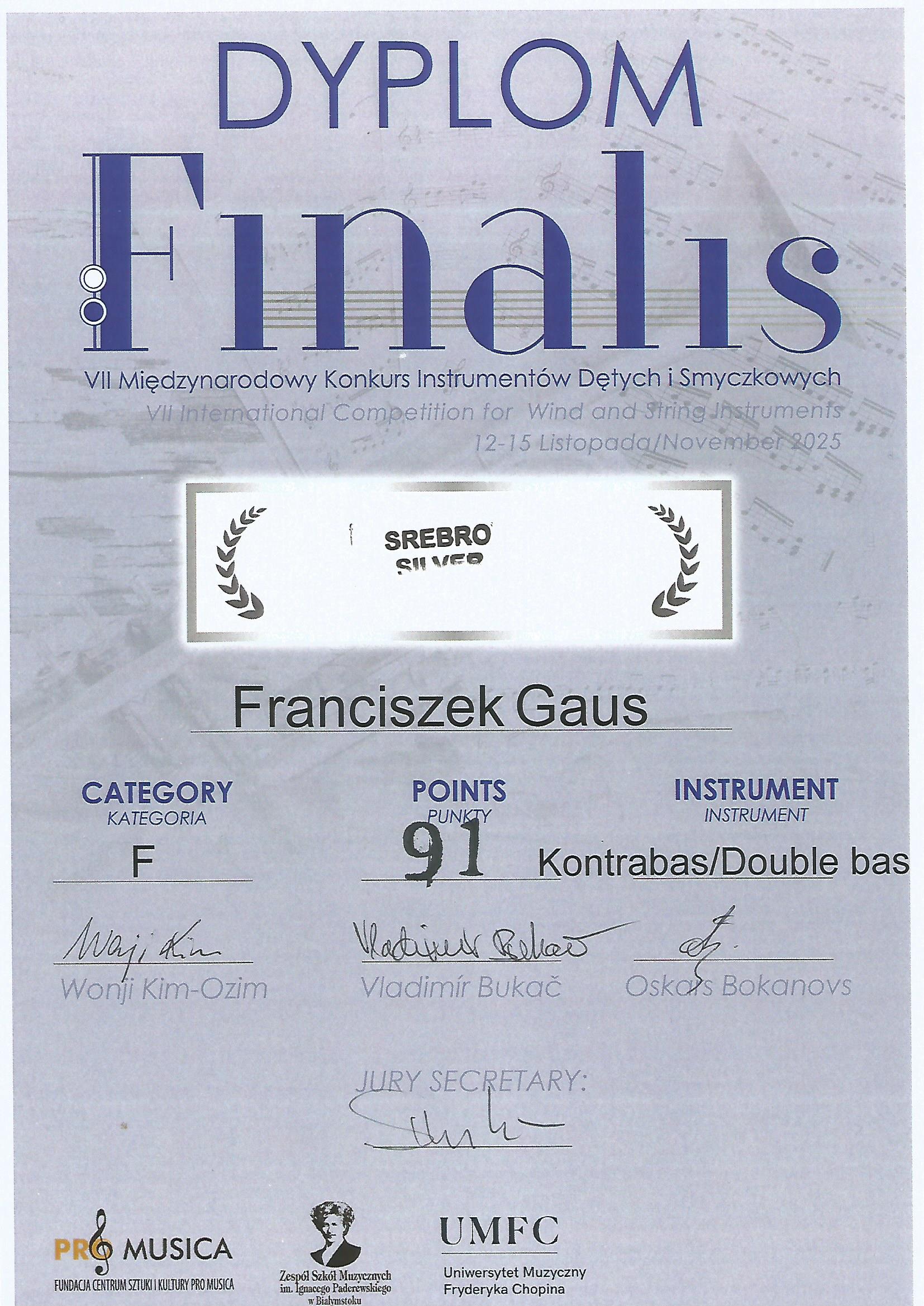 Dyplom zawiera skr&oacute;cone informacje na temat sukcesu