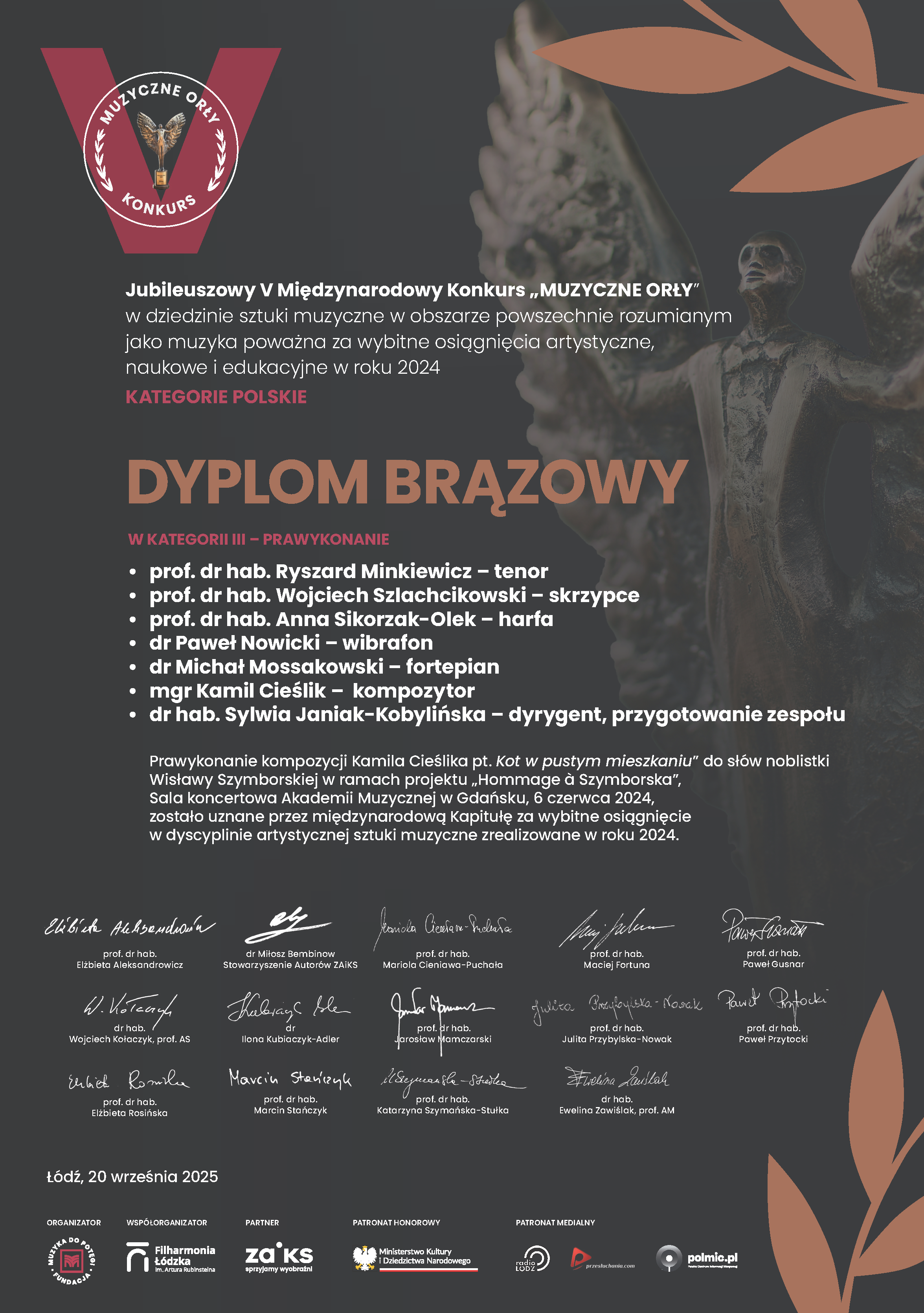 Dyplom wyżej wymienionych wykonawc&oacute;w