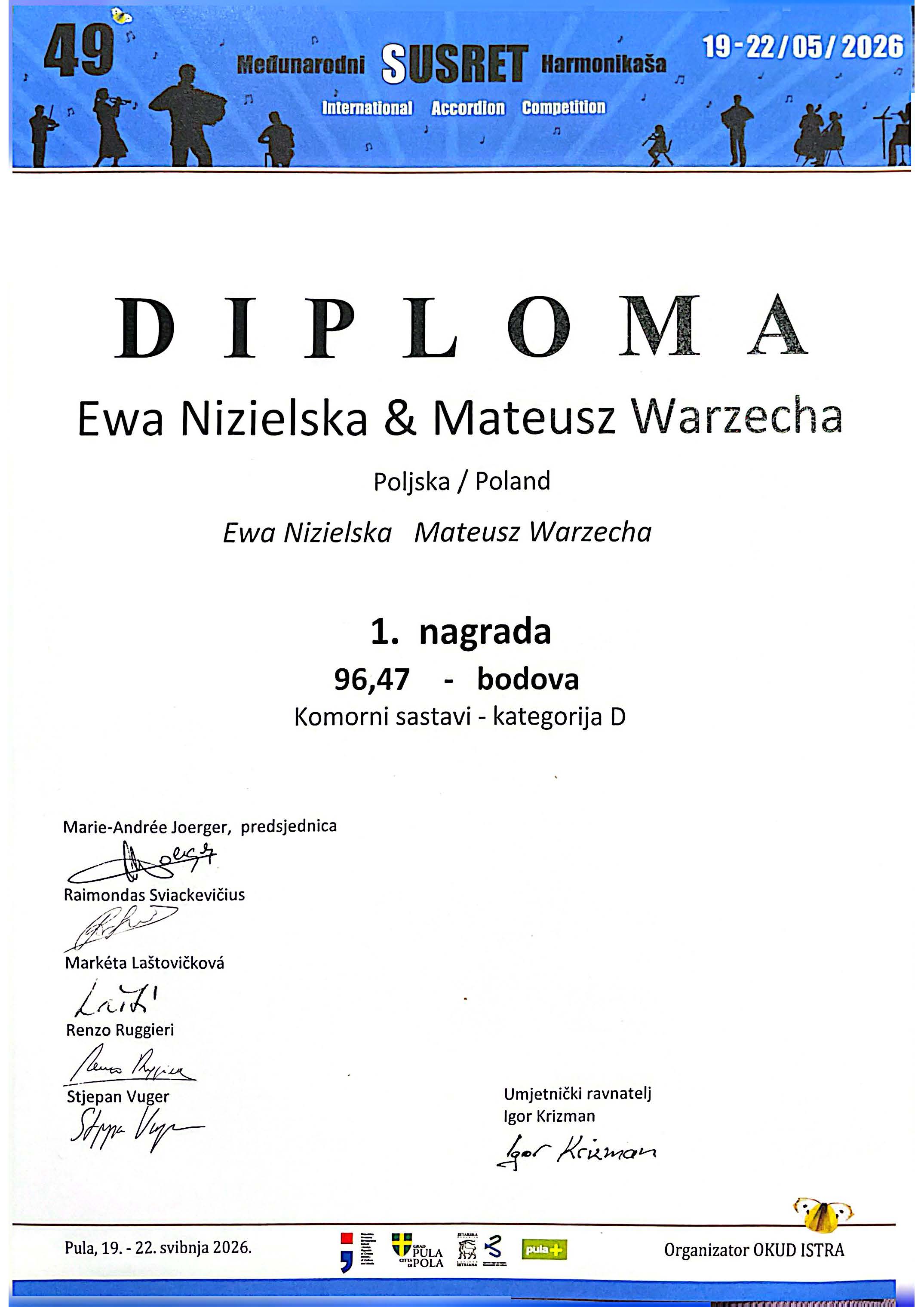 Dyplom zawiera skrócone informacje dot. sukcesu